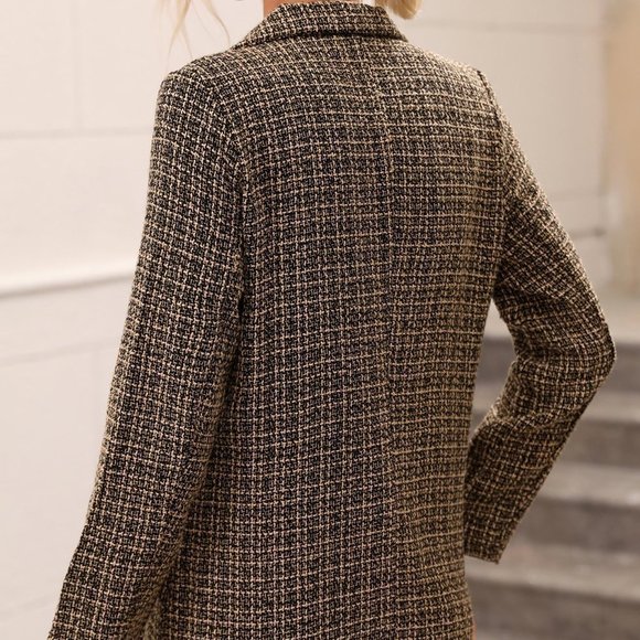 Multicolor Casual Womens Plaid Double Breasted Blazer - Picture 3 of 7